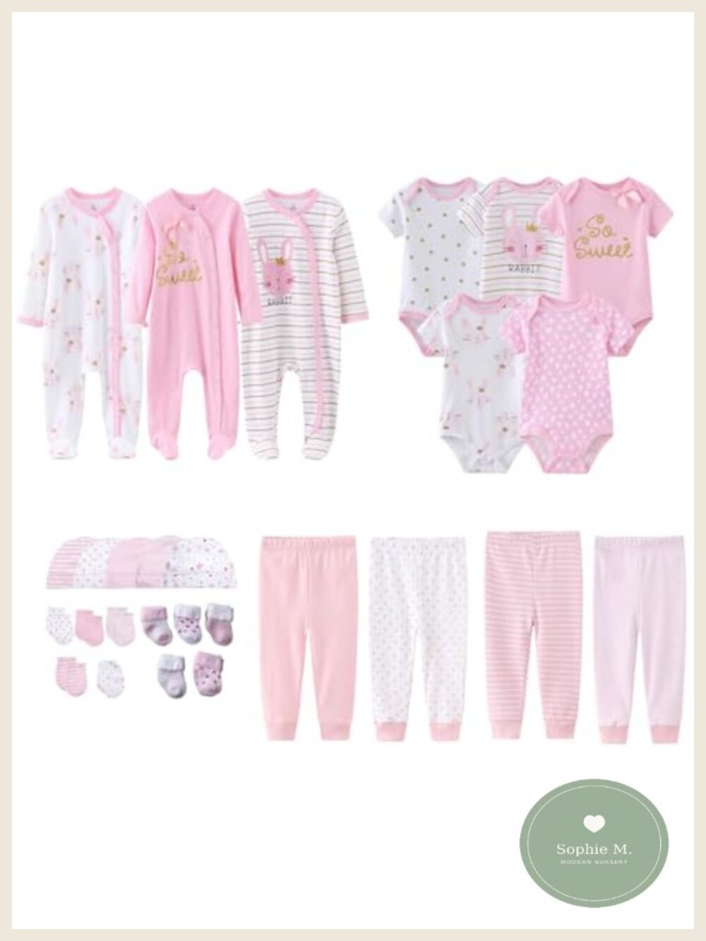 27-Piece Newborn Layette Gift Set 100% Cotton Bodysuits Pants Hats